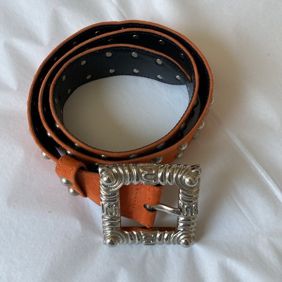 Vintage Escada Silver-Studded Belt in Orange Suede - Picture 5 of 5